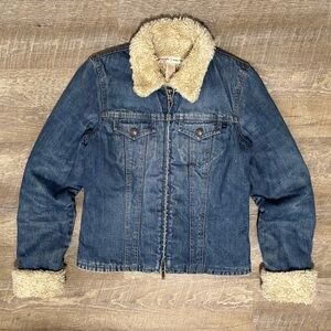 Abercrombie & Fitch Blue Denim Jacket with Cream Shearling Women’s S